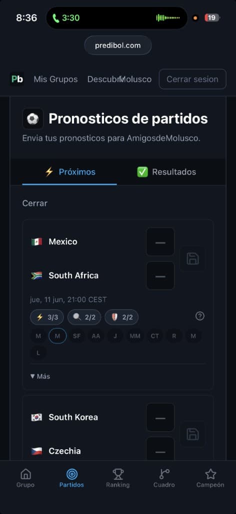 App móvil Predibol — pronósticos de partidos y próximos encuentros